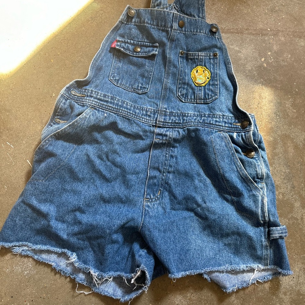 Adorable Denim Short Overalls with Smiley Patch